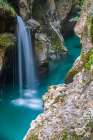 Slovenia, Triglav National Park, Soca River. Scenic with river and waterfall in rocky gorge. Art Print